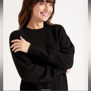 Quince Baby Alpaca Wool Diamond Stitch Crewneck Sweater - Black, Size Small